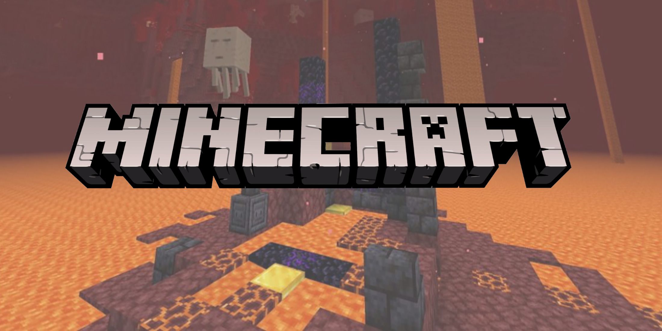 The Nether from Minecraft with the game's logo in front of it.