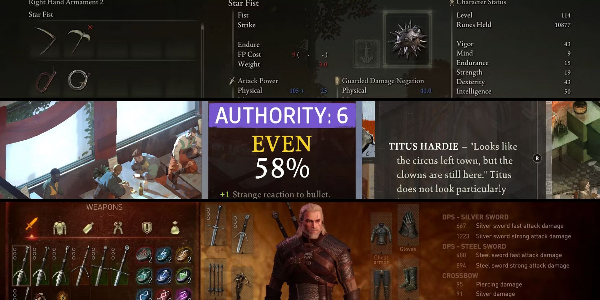 Elden Ring, Disco Elysium and The Witcher 3 Stats