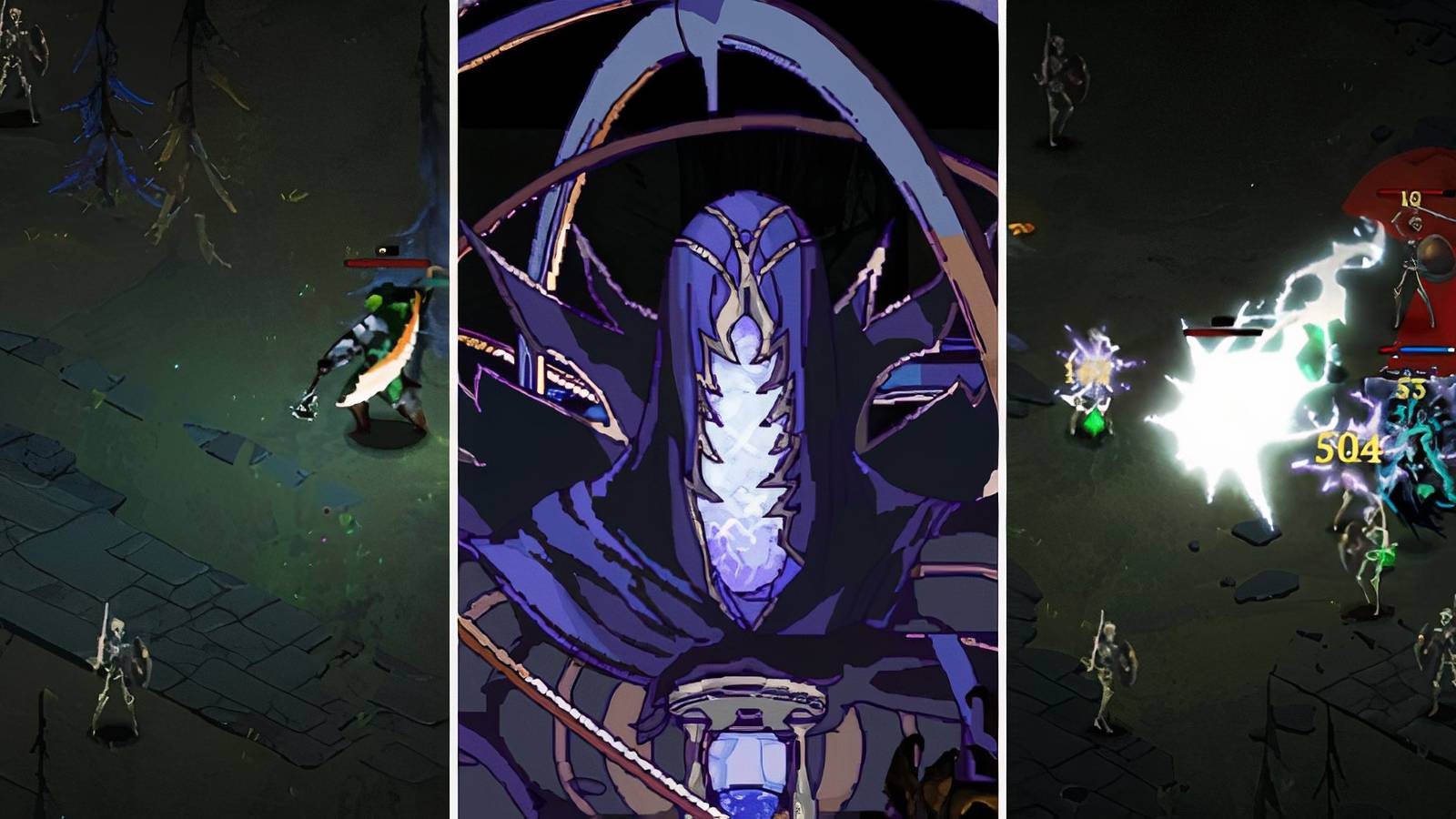 A grid showing time and two players attacking things in Death Must Die