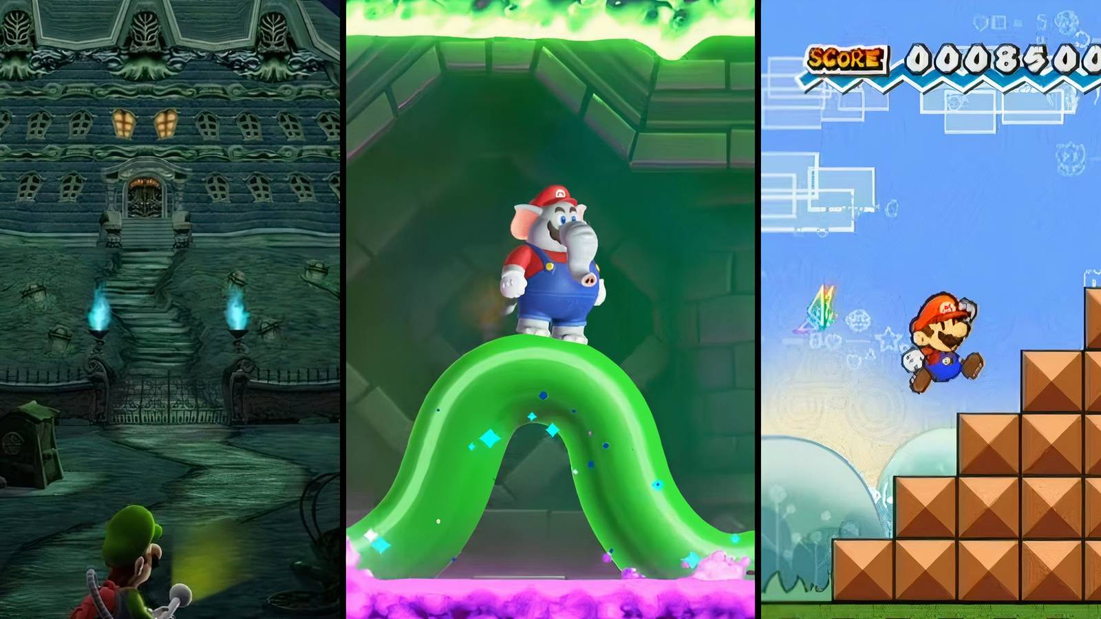 Luigi's Mansion, Super Mario Bros. Wonder and Super Paper Mario