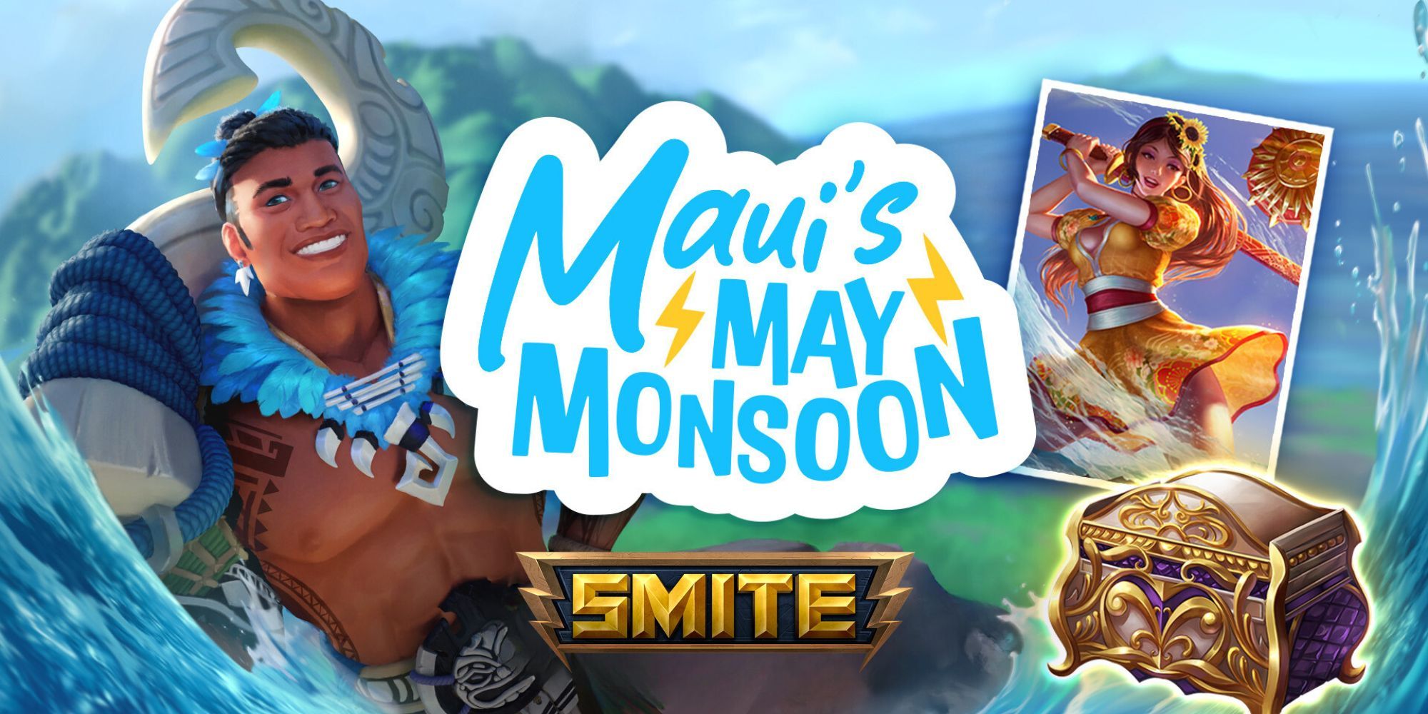 Все облики и награды в событии «Майские муссоны» Smite Maui