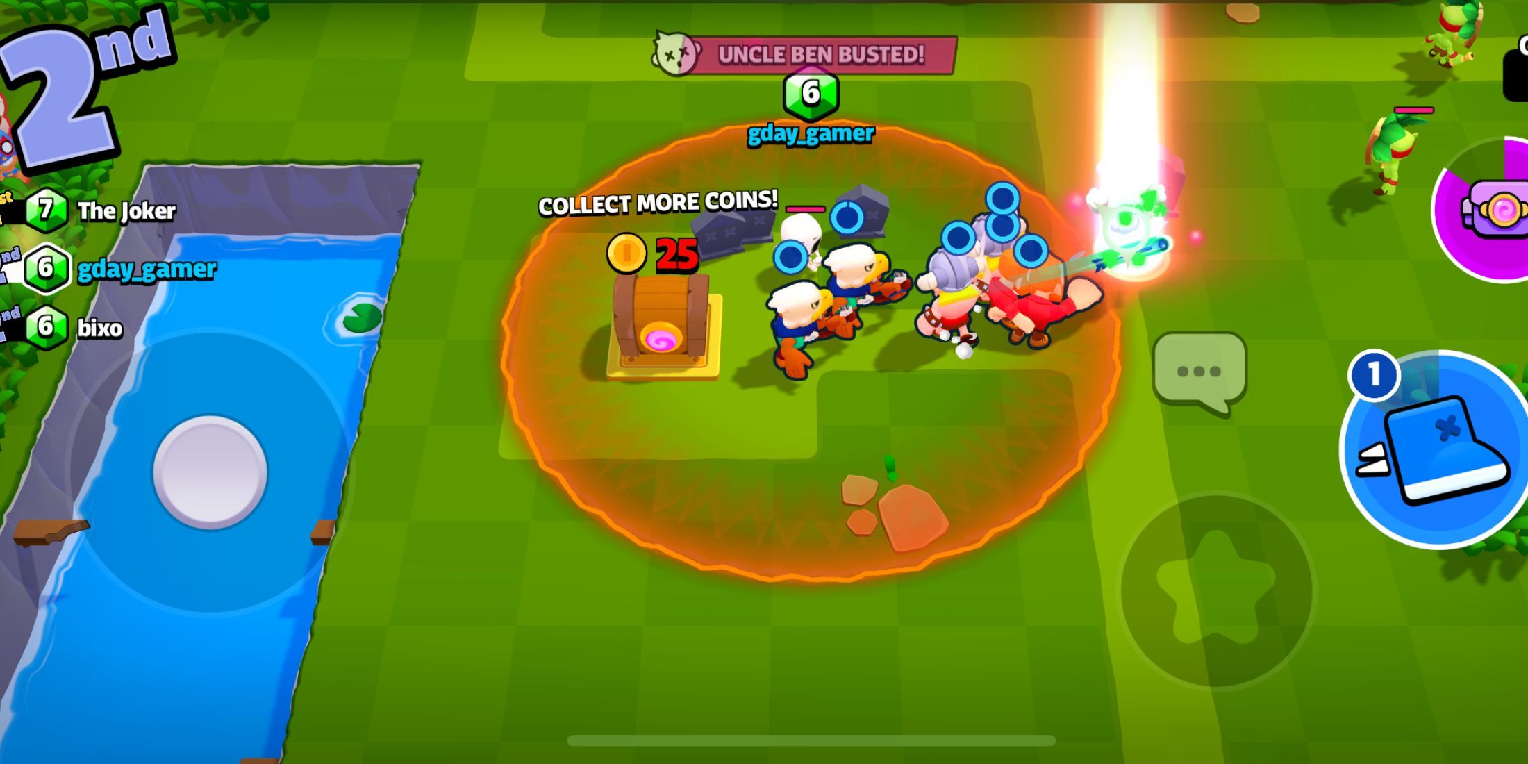 A player knocking out an opponent in Squad Busters