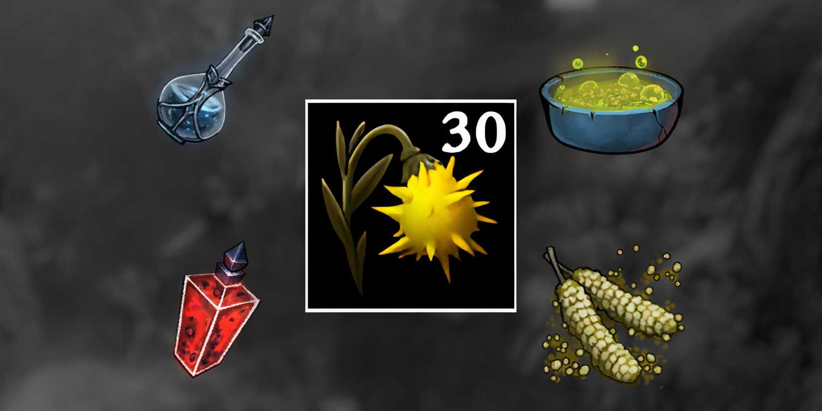 the sprite for Plague Brier surrounded by four things you can craft with it