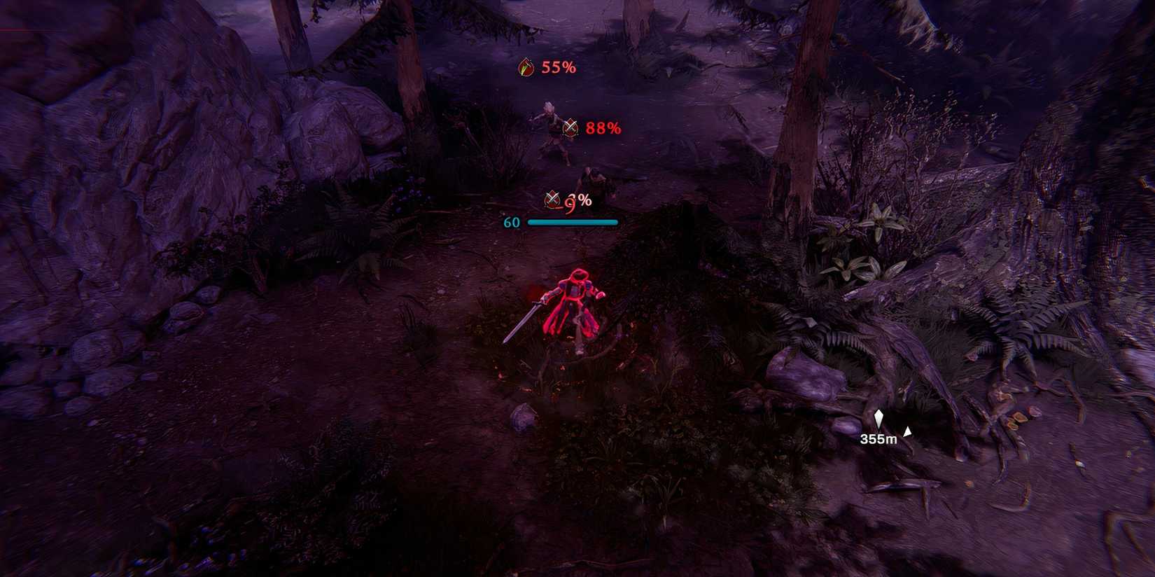 A player fighting three bandits while blood hunger is active