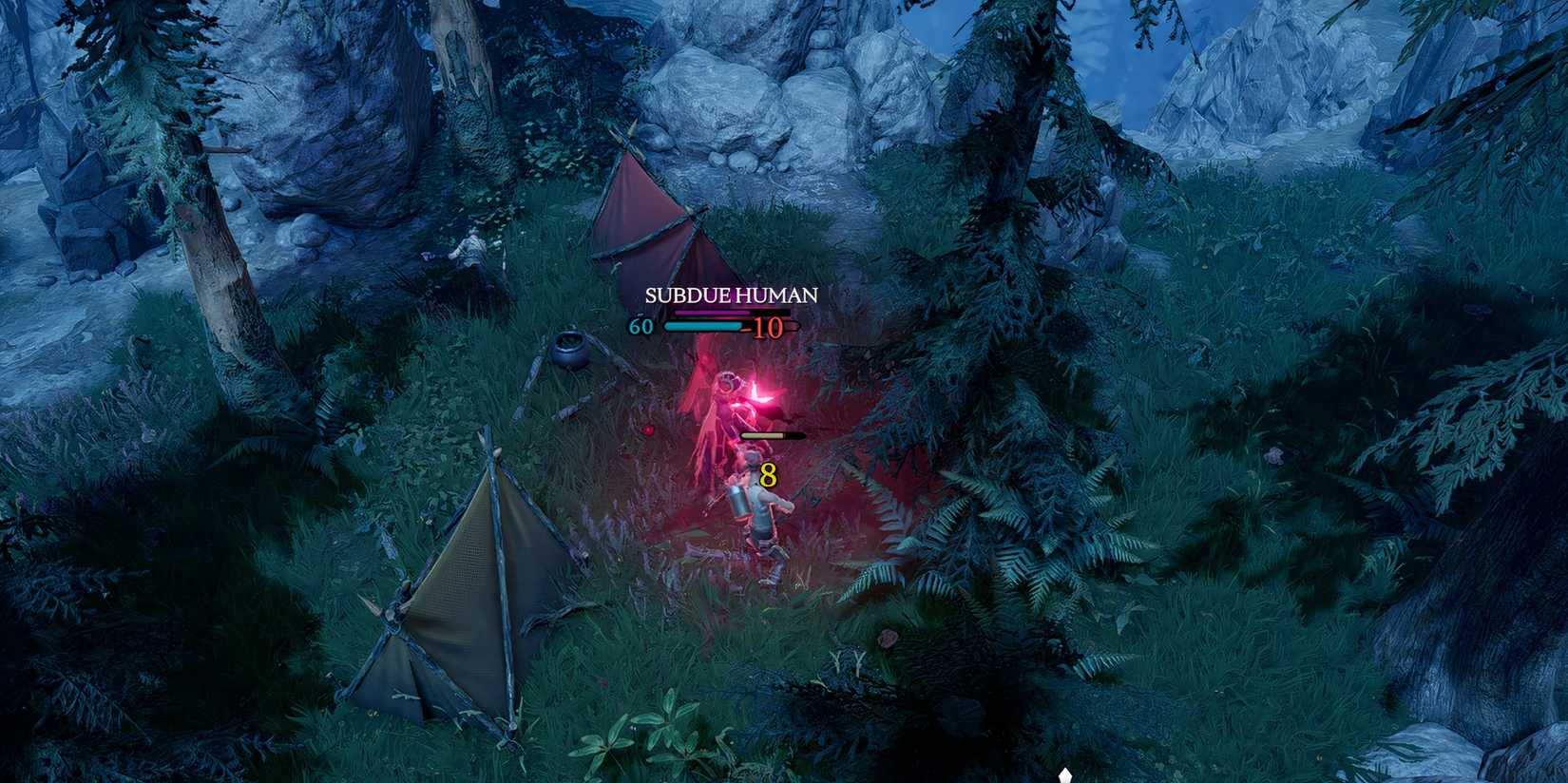 A player vampire subduing a human enemy