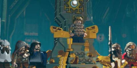 A Dwarf sitting on a throne in Lego The Hobbit