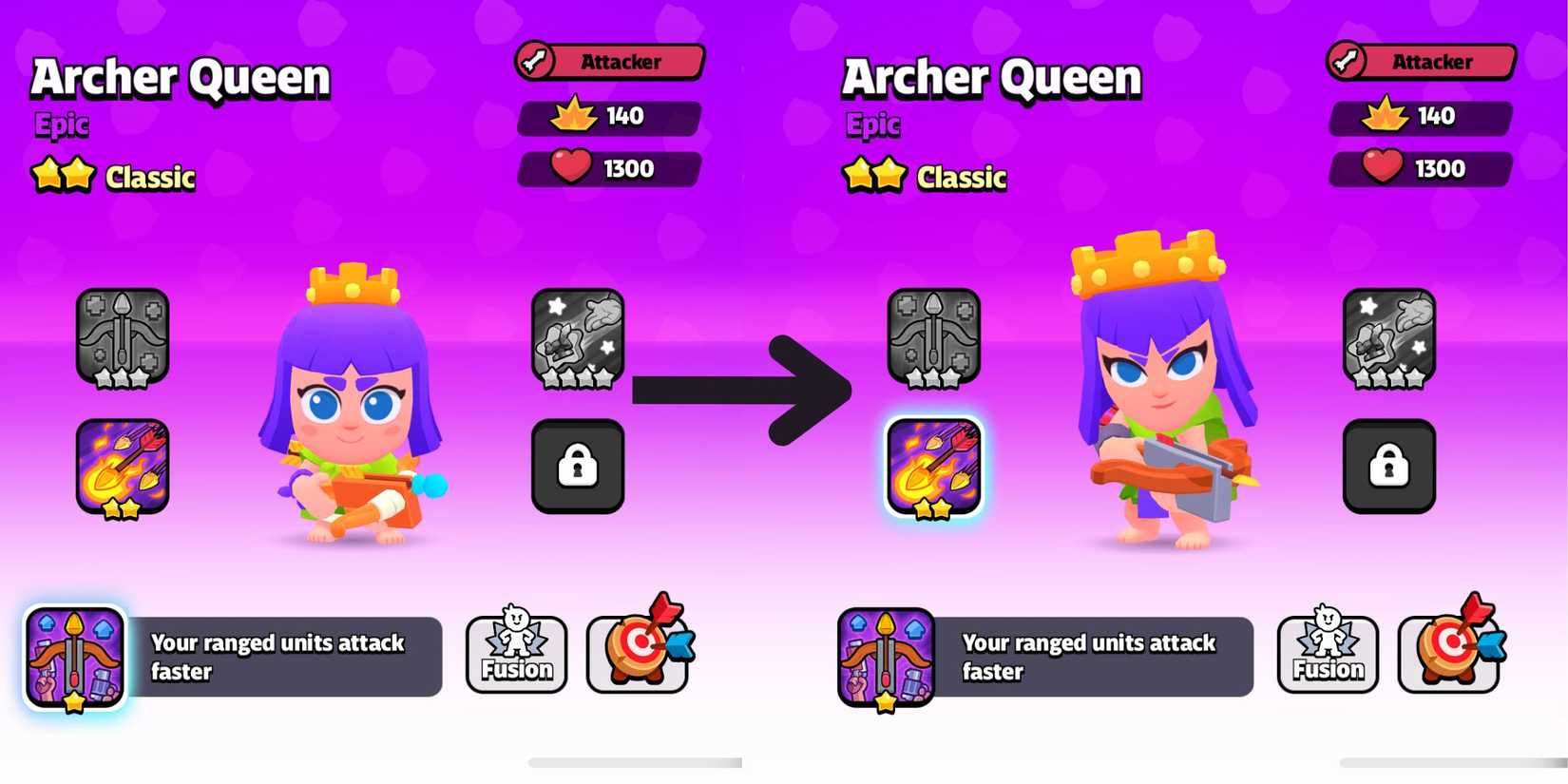 The Baby and Classic versions of Archer Queen side by side from Squad Busters