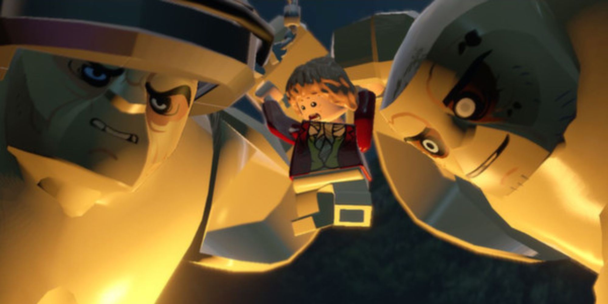 Trolls holding Bilbo in Lego The Hobbit