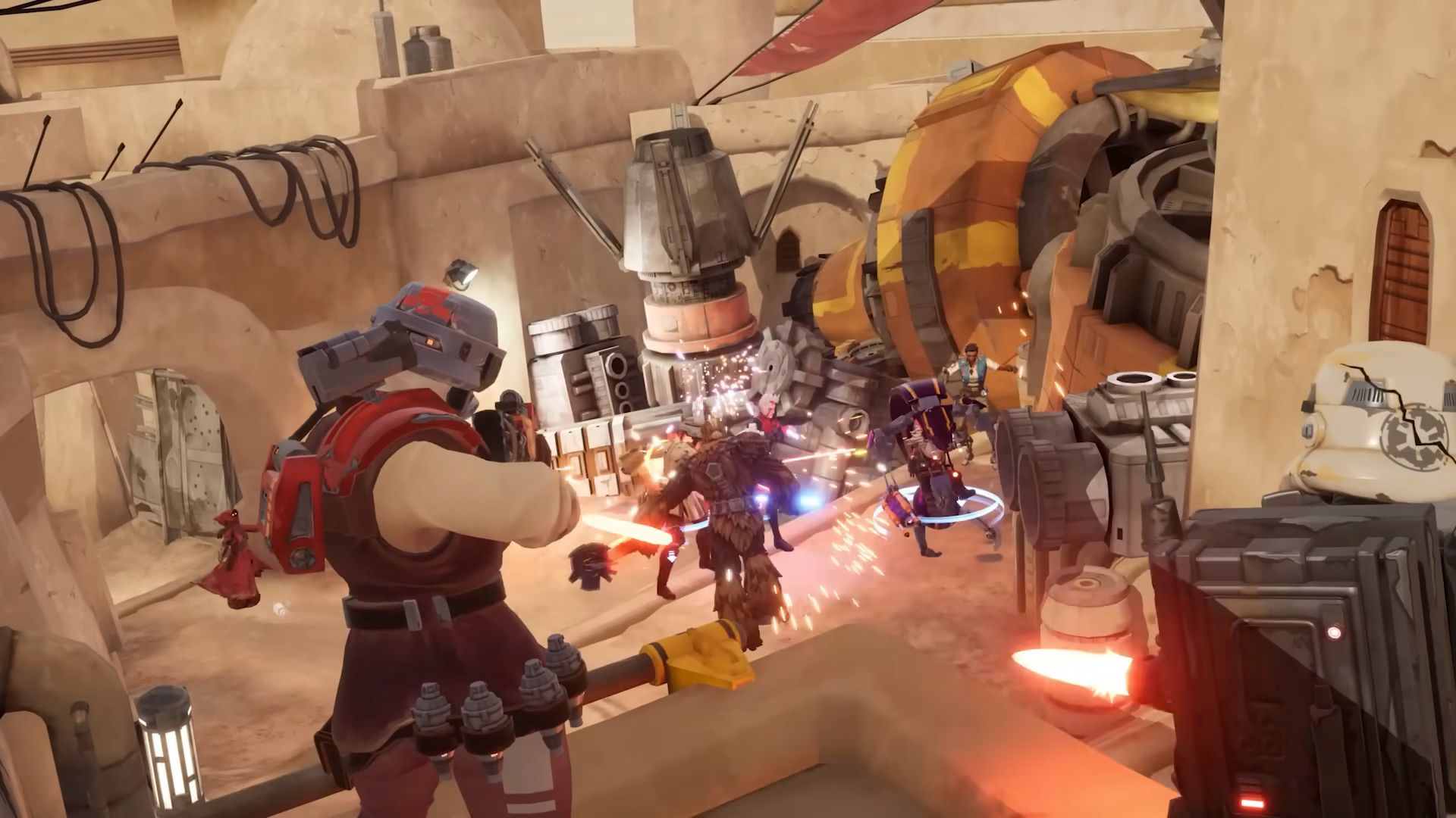 An image of gameplay in the Dune Sea Outpost from Star Wars: Hunters