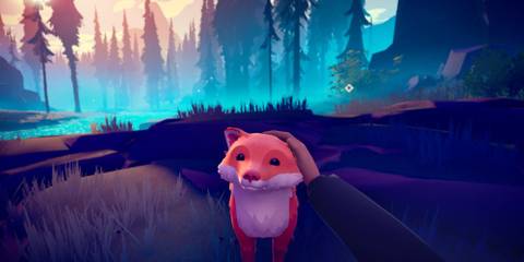 A player stroking a fox in Among Trees 