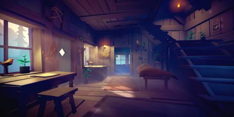 A player in a cabin in Among Trees