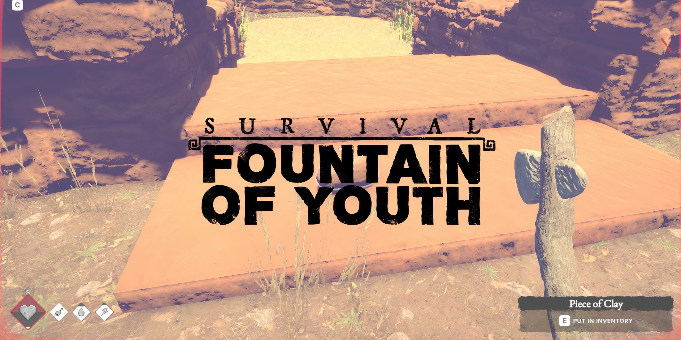 A player standing in front of a Piece of Clay in Survival: Fountain of Youth