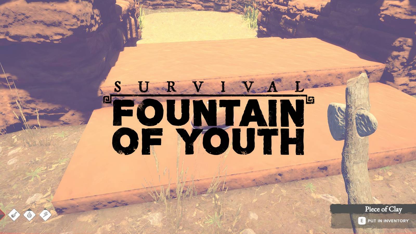 A player standing in front of a Piece of Clay in Survival: Fountain of Youth