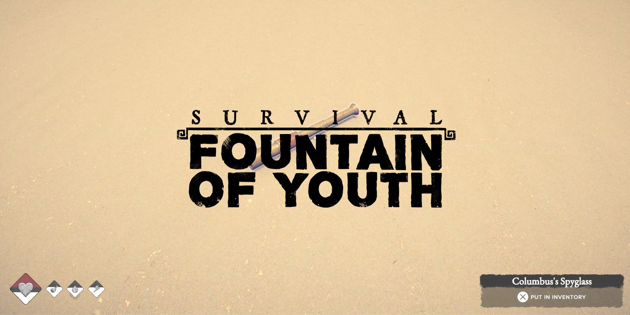 The spyglass in Survival: Fountain of Youth behind the game's logo.