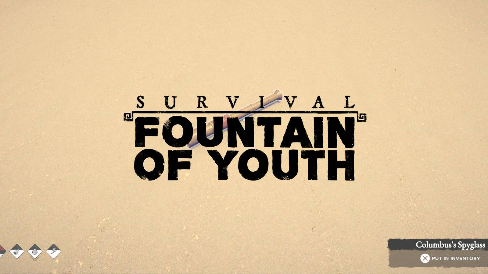 The spyglass in Survival: Fountain of Youth behind the game's logo.