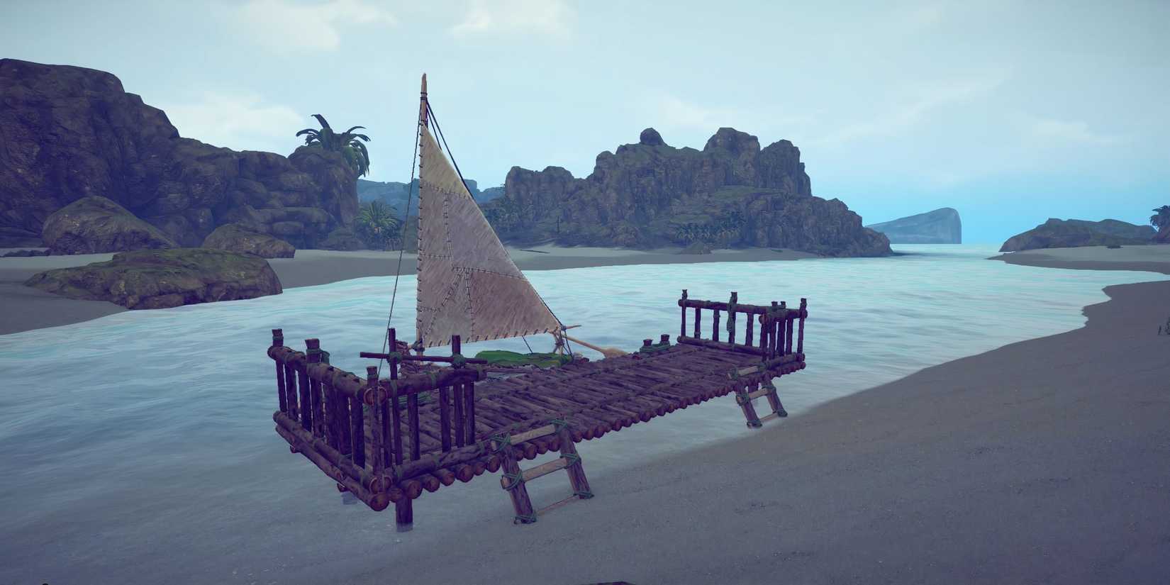 A dock with a raft moored to it in Survival: Fountain of Youth 