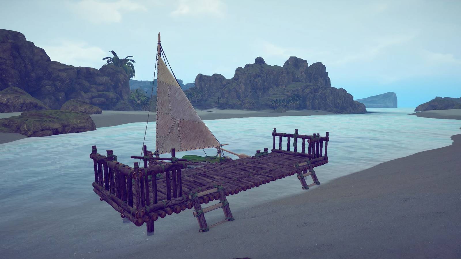 A dock with a raft moored to it in Survival: Fountain of Youth 