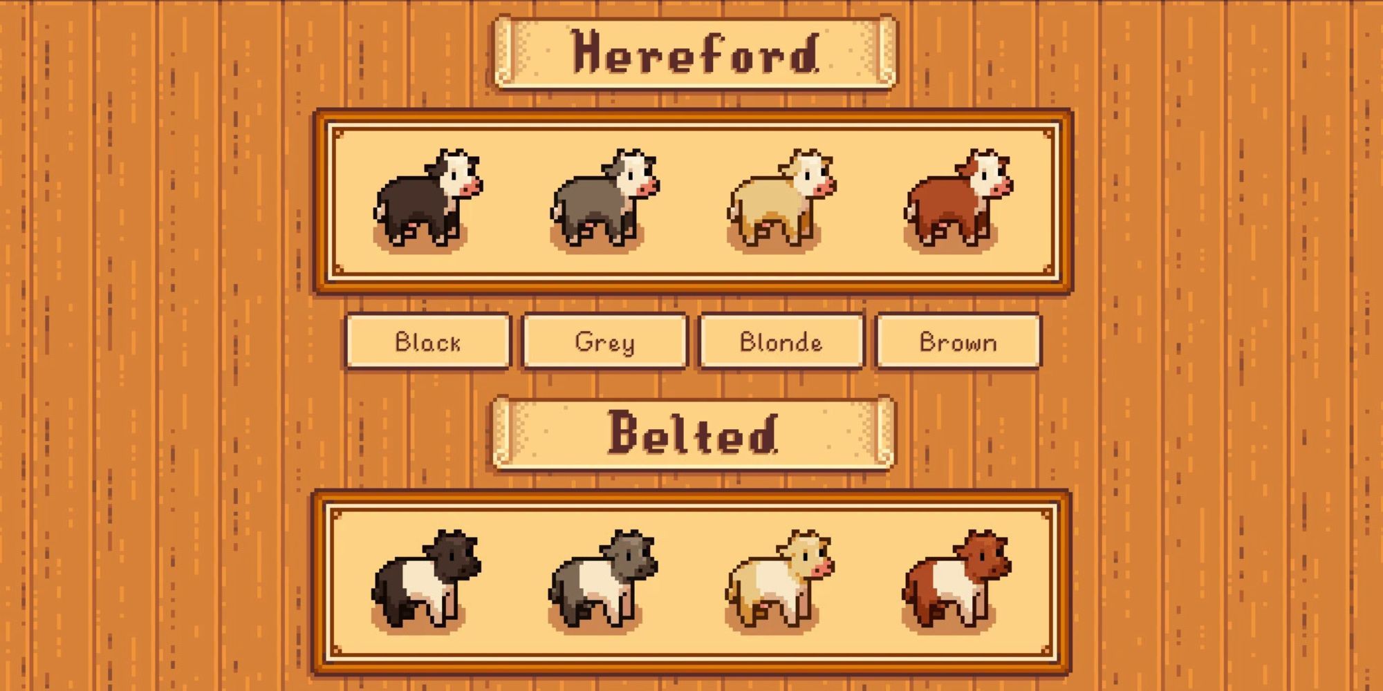 Two types of cow from Elle’s New Barn Animals in Stardew Valley