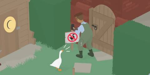 Untitled Goose Game Goose honking at a villager