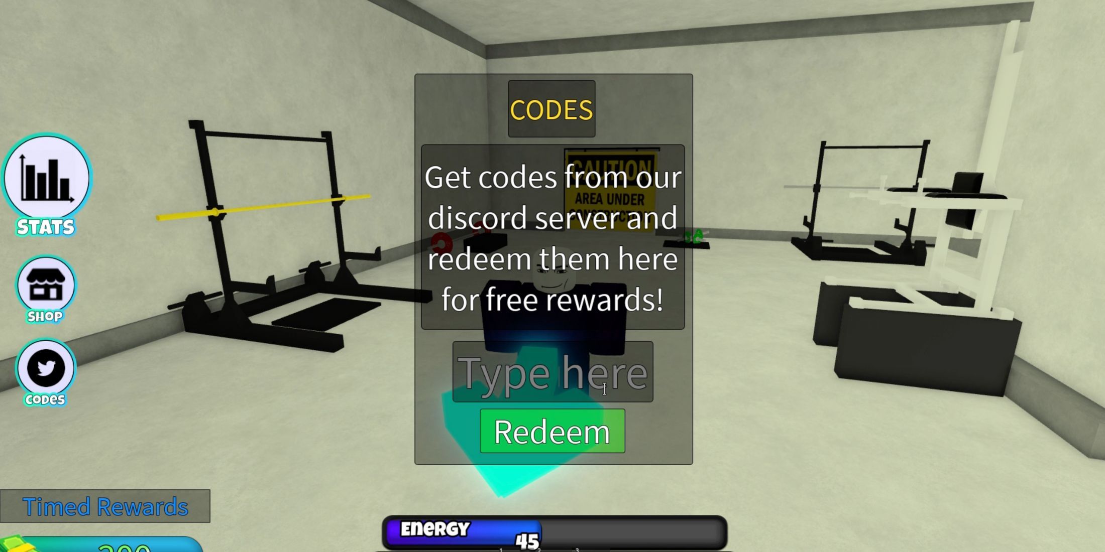 Untitled Gym Game the codes tab