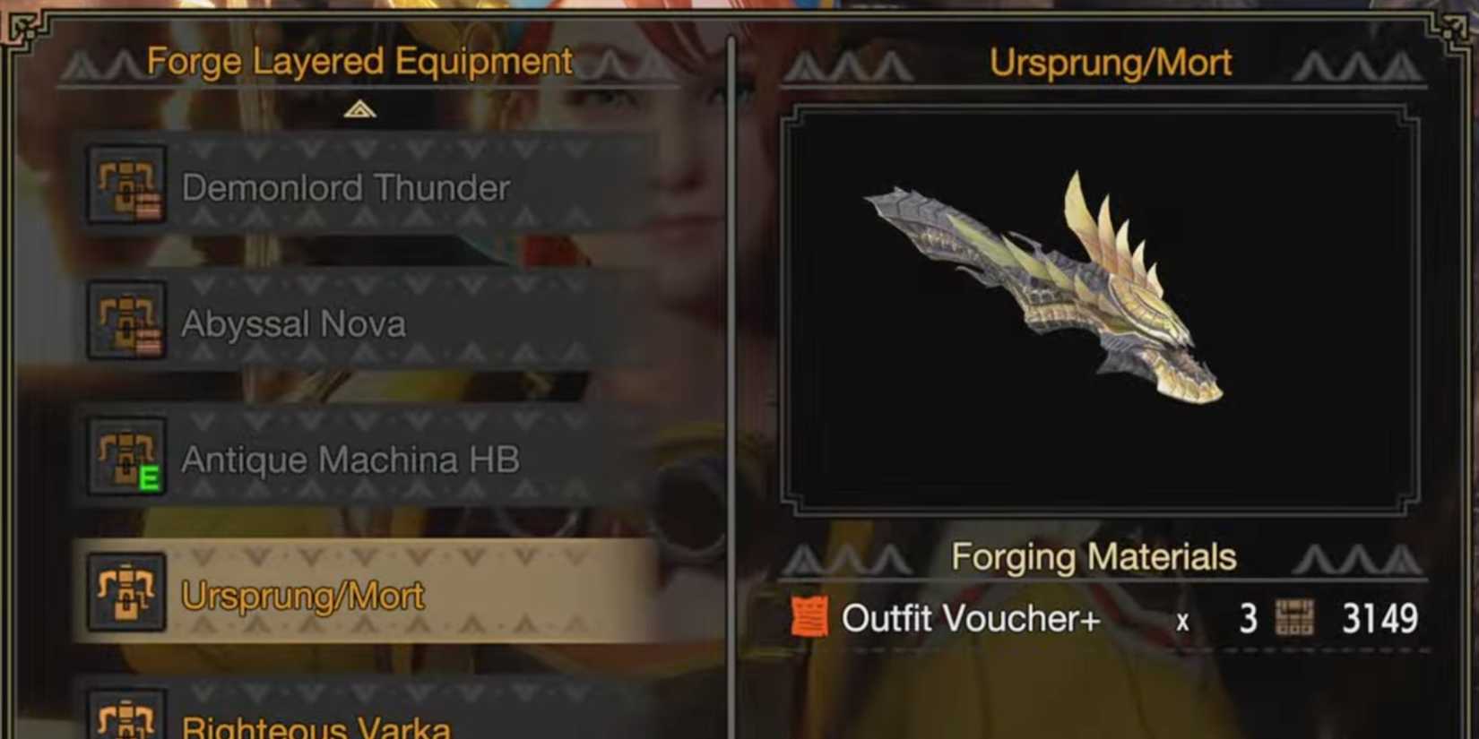 The Ursprung/Mort in the Smithy menus