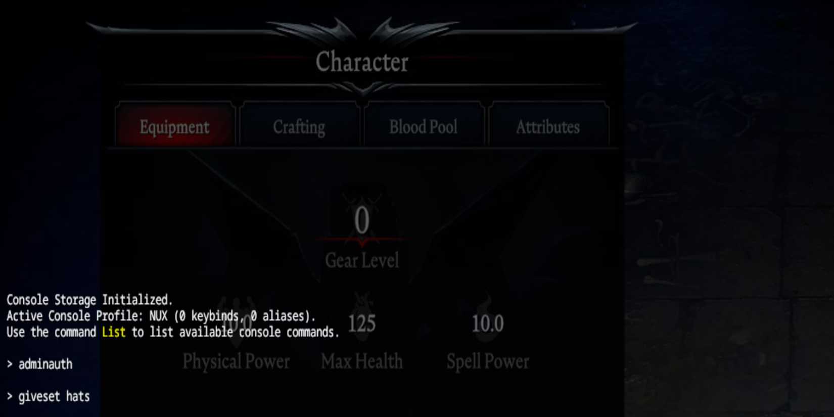 Using Console Commands to Get Headwear in V Rising