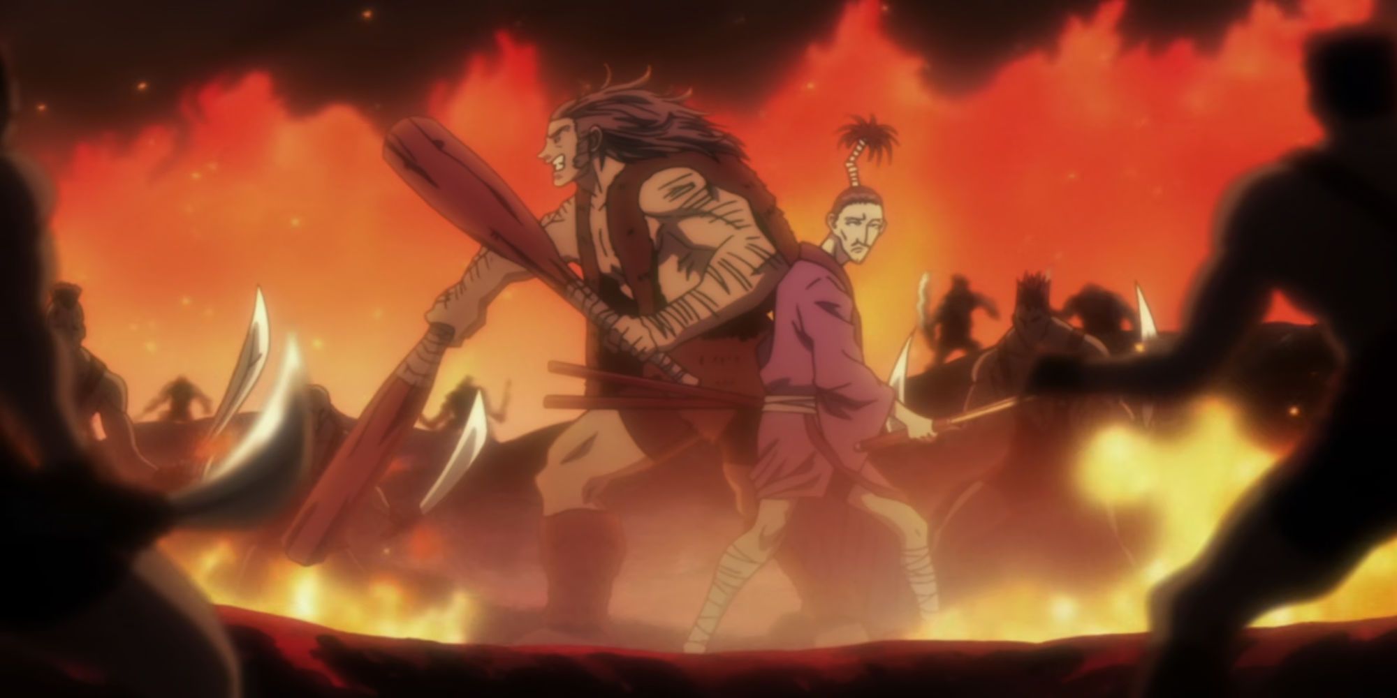 Uvogin and Nobunaga fighting side by side in Hunter x Hunter
