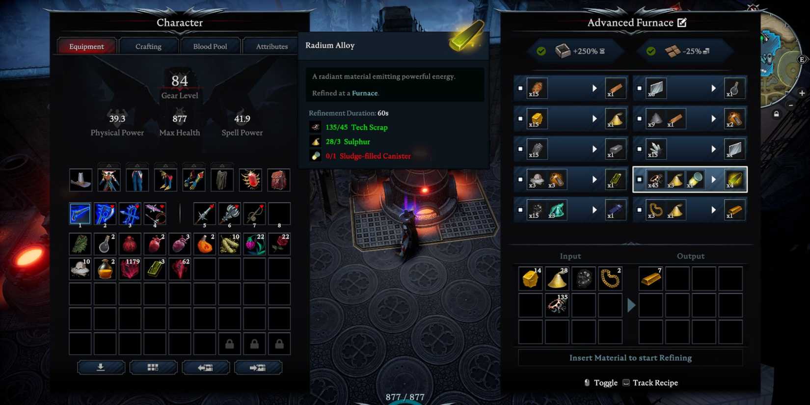 Radium Alloy crafting preview in V Rising