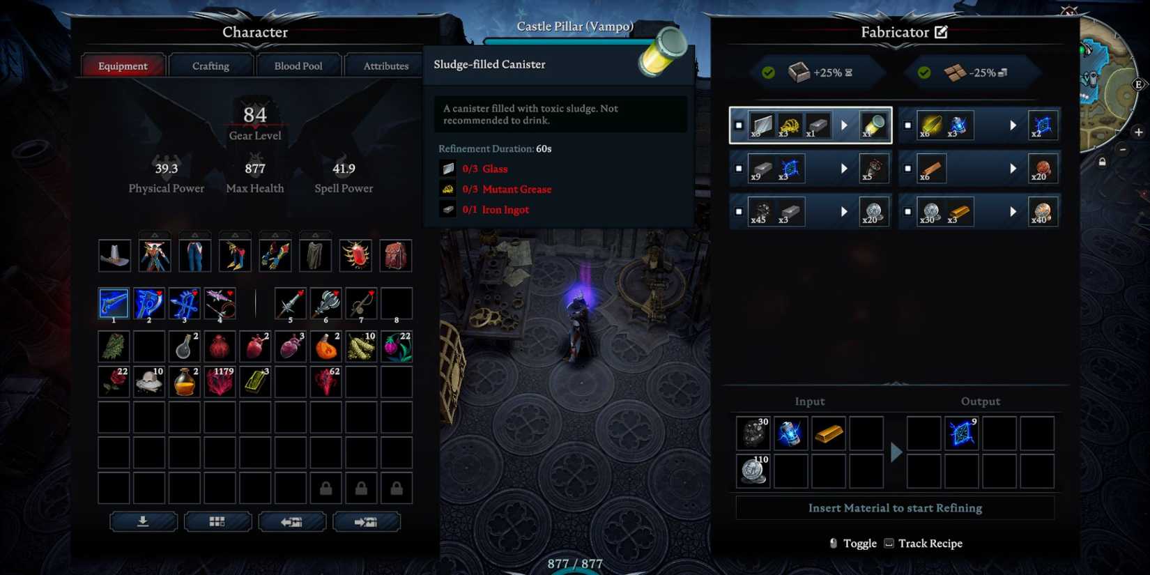 Sludge-filled Canister crafting preview in V Rising