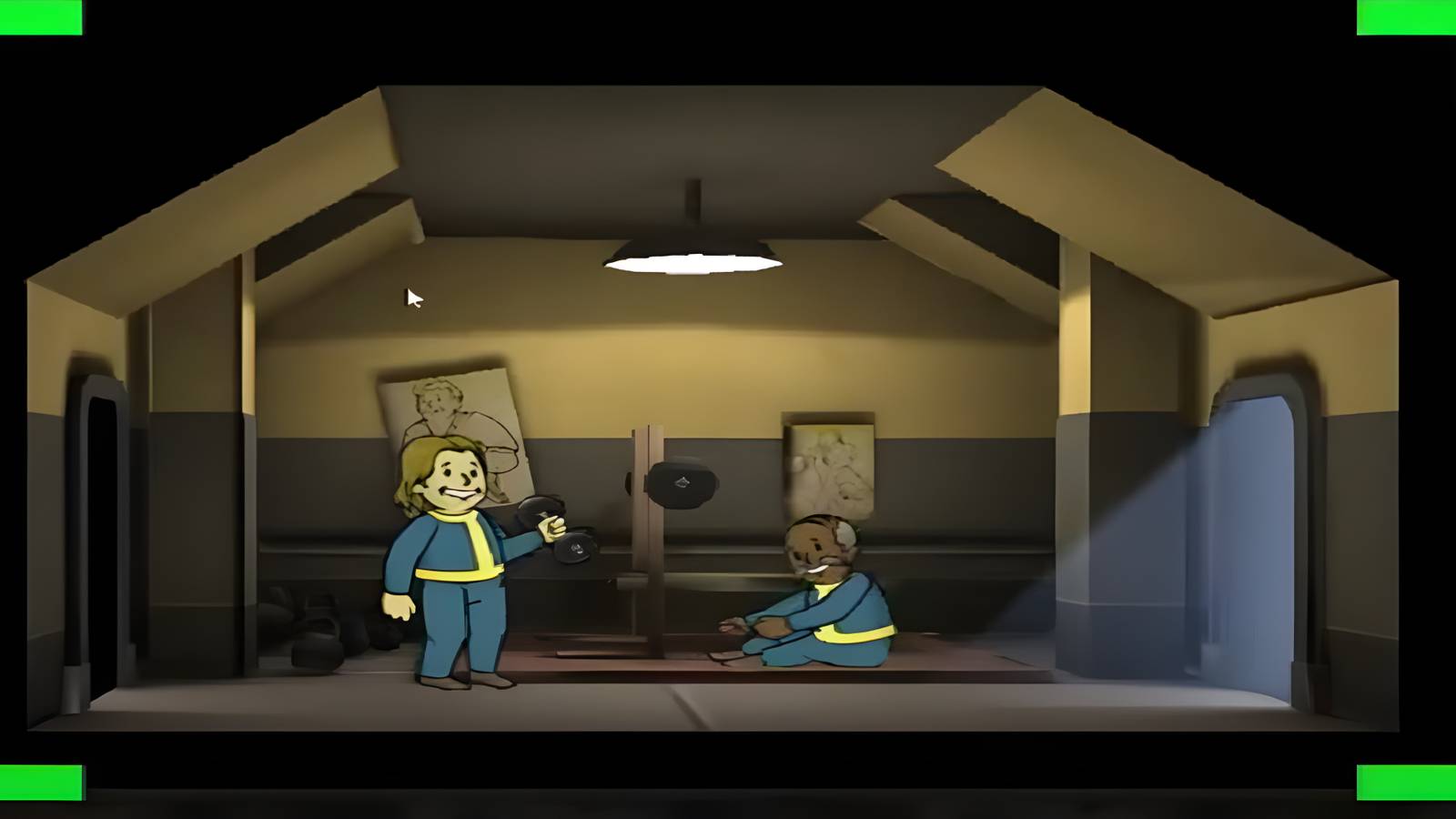 Training two of my Vault Dwellers in the Weight Room Fallout Shelter