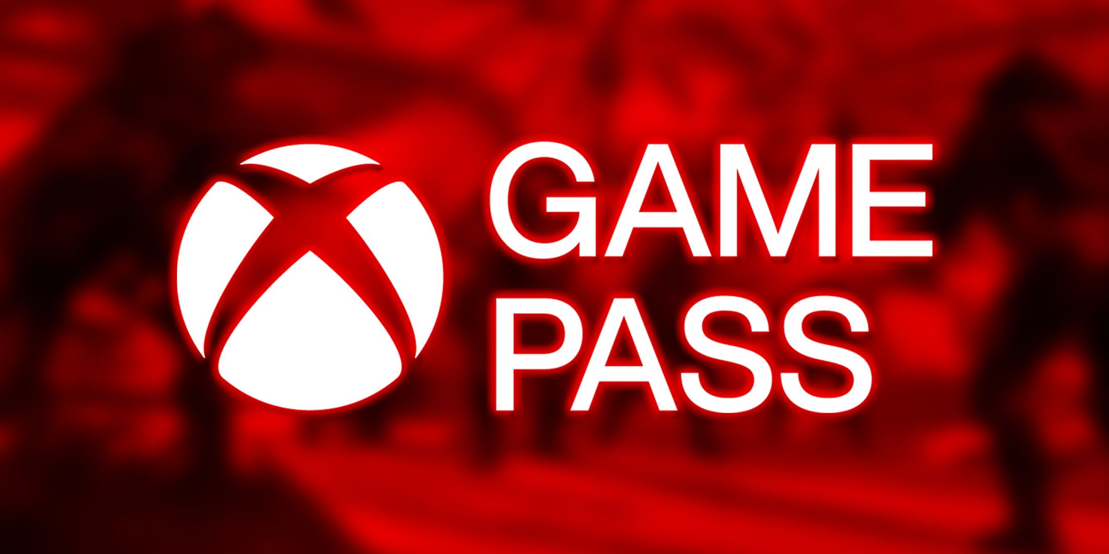 White abridged Xbox Game Pass logo with red outer glow on blurred COD MW3 2023 promo screenshot with dark red overlay