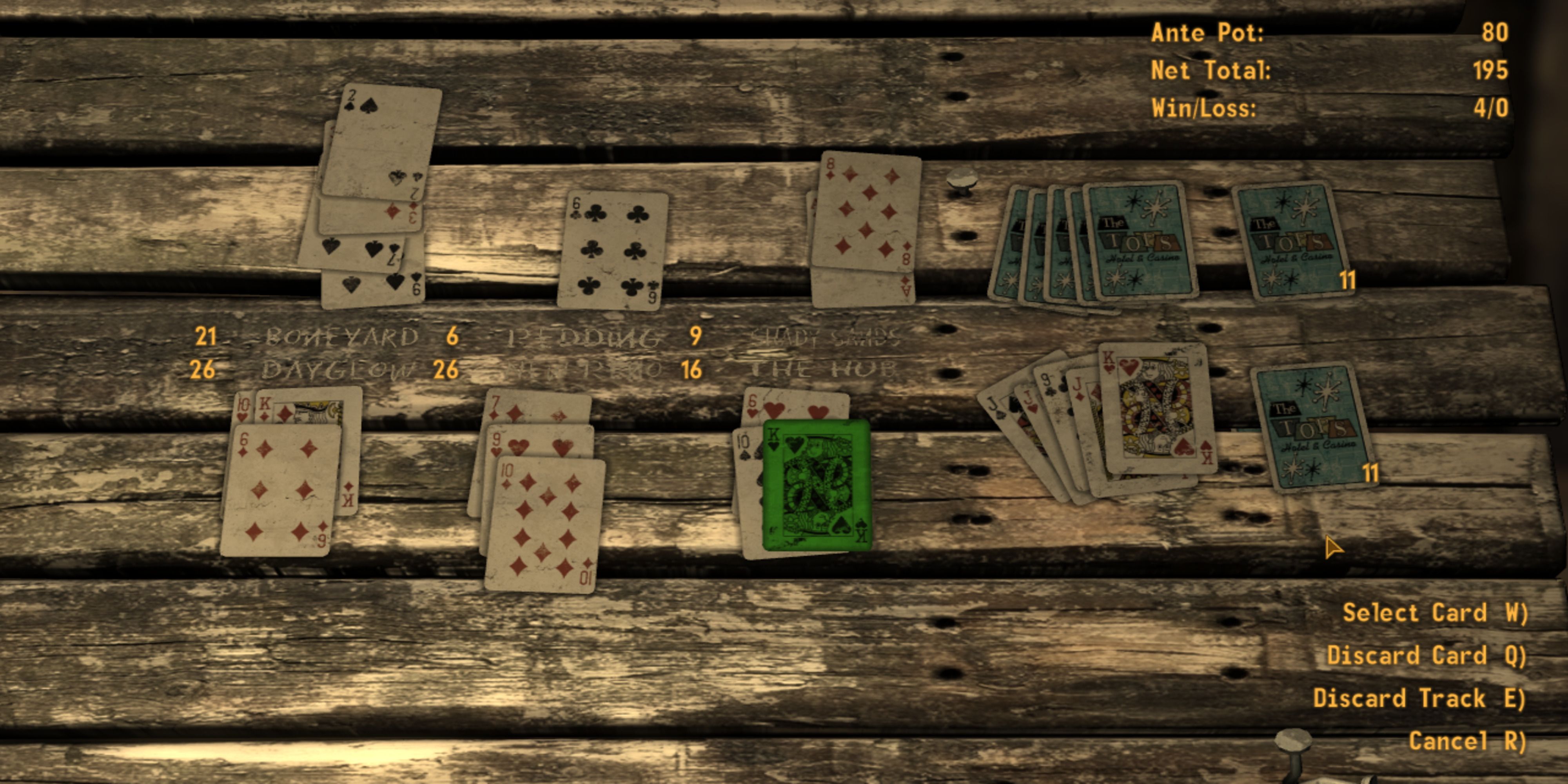 Winning Caravan against Ringo with one of the two recommended decks in Fallout: New Vegas.