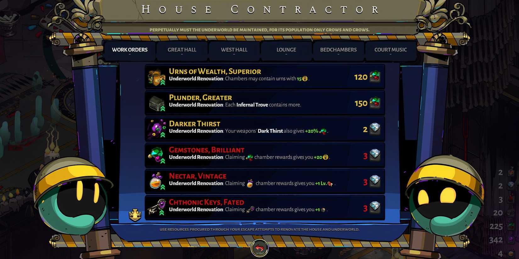 Work Orders, House Contractor, Hades