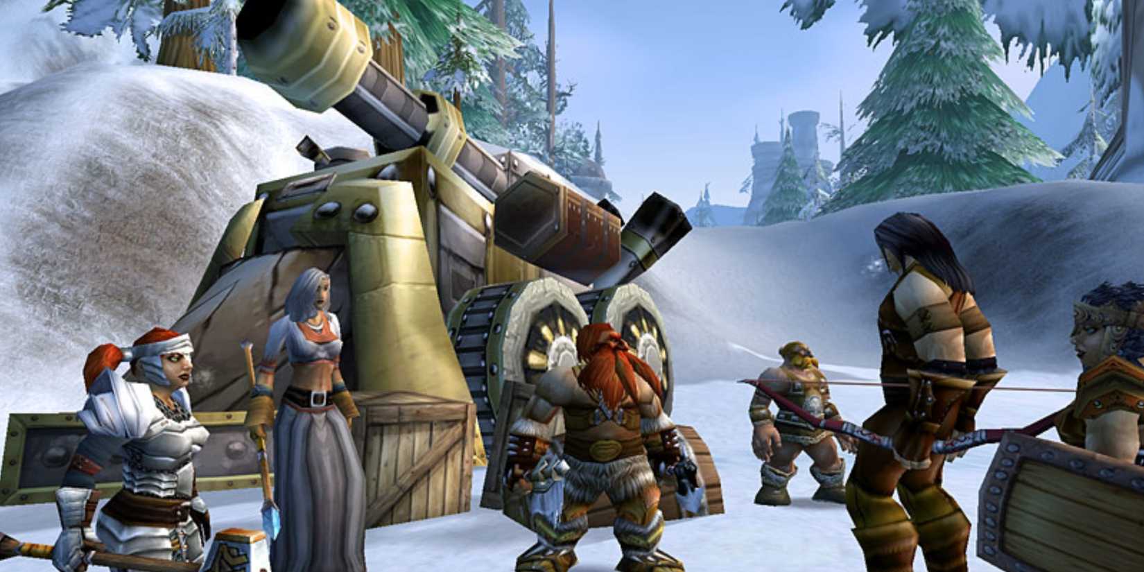 A group of characters in a snowy location in World of Warcraft