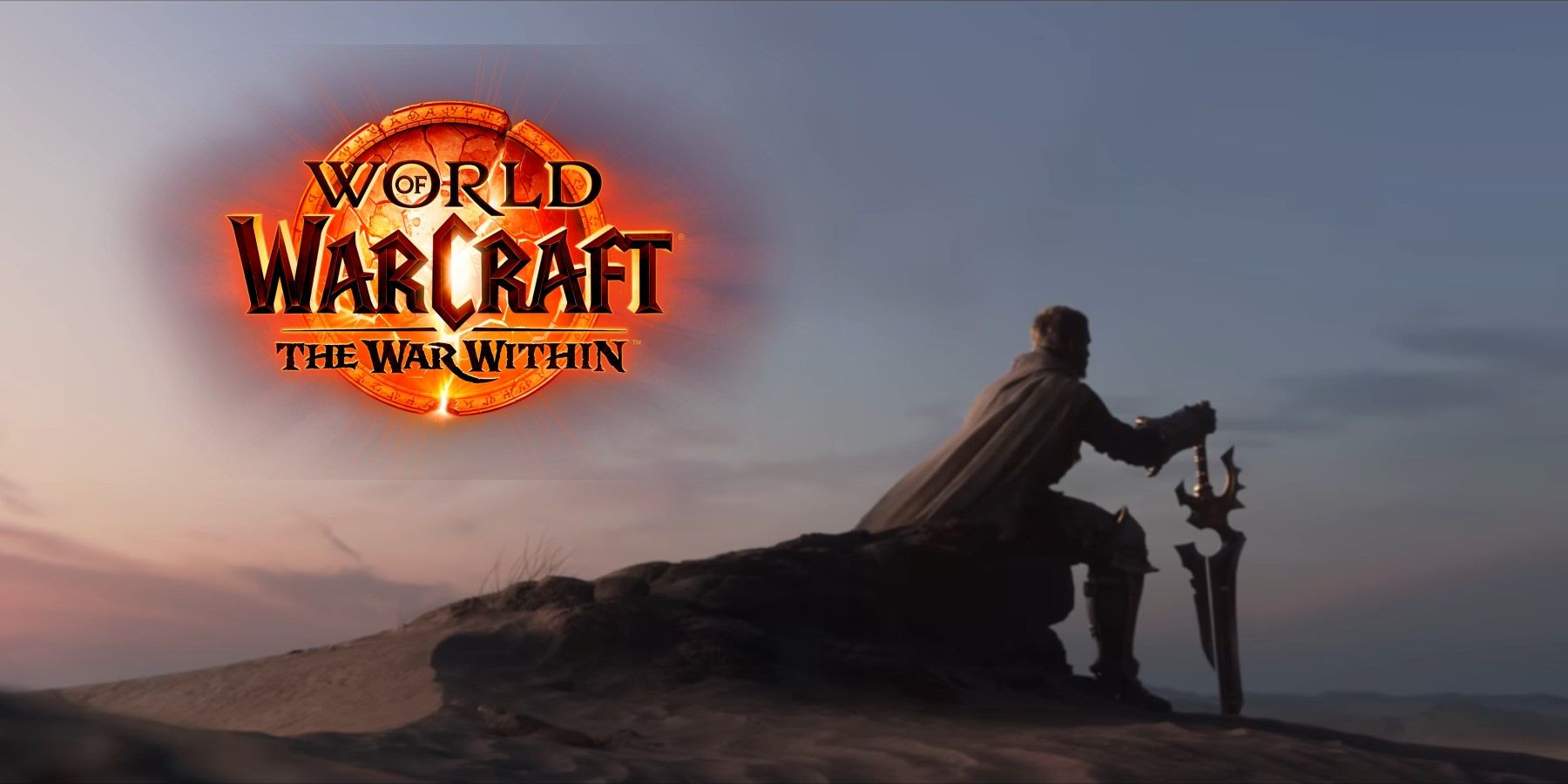 anduin from the war within cinematic sitting with the logo over him