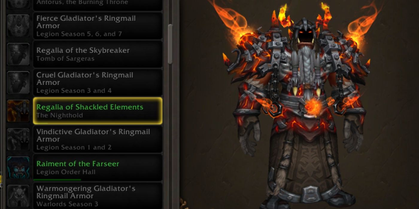 WoW orc wearing the Regalia of Shackled Elements transmog