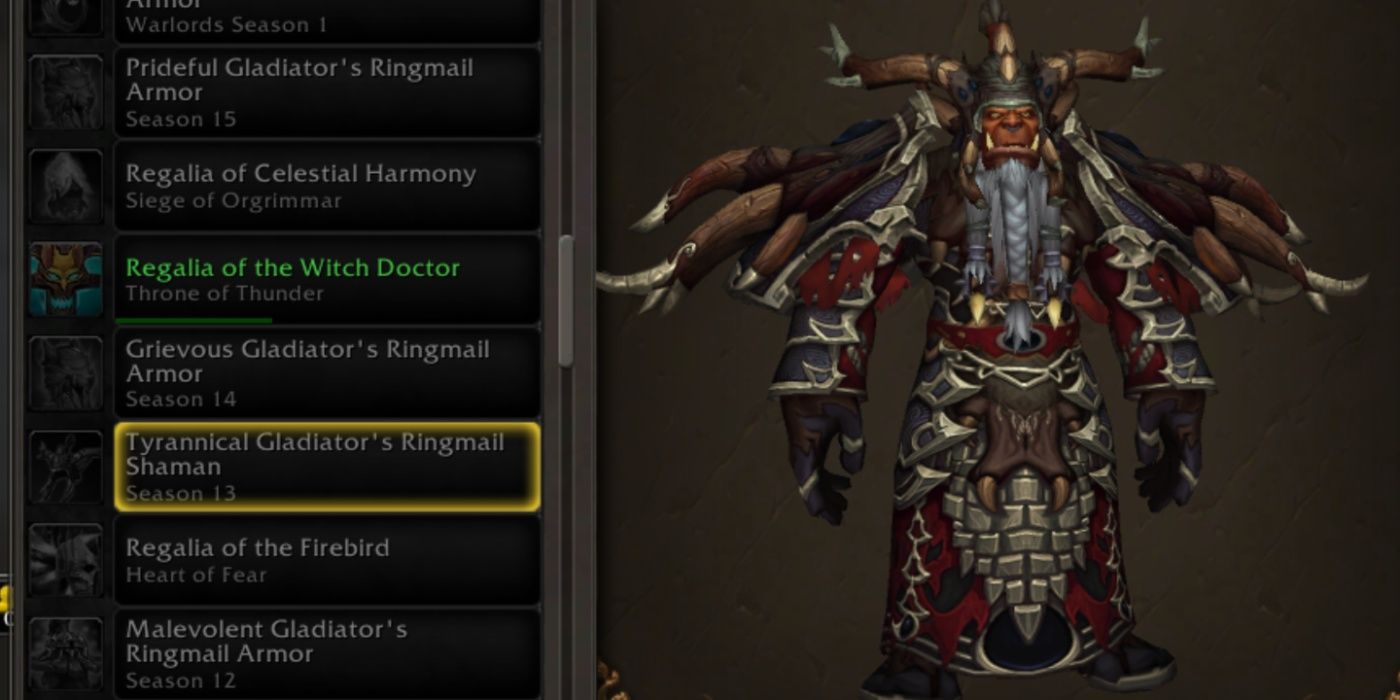 WoW orc wearing the Tyrannical Gladiator's Ringmail Shaman transmog