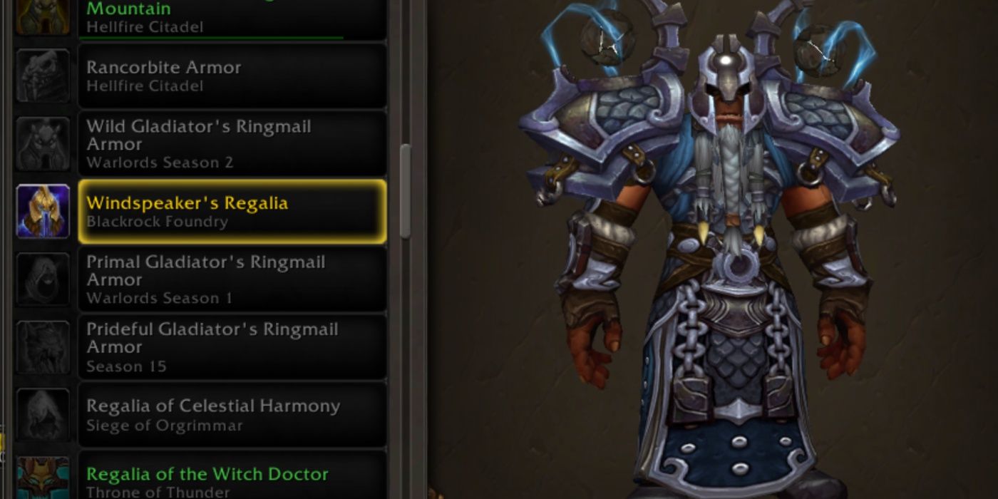 WoW orc wearing the Windspeaker's Regalia transmog