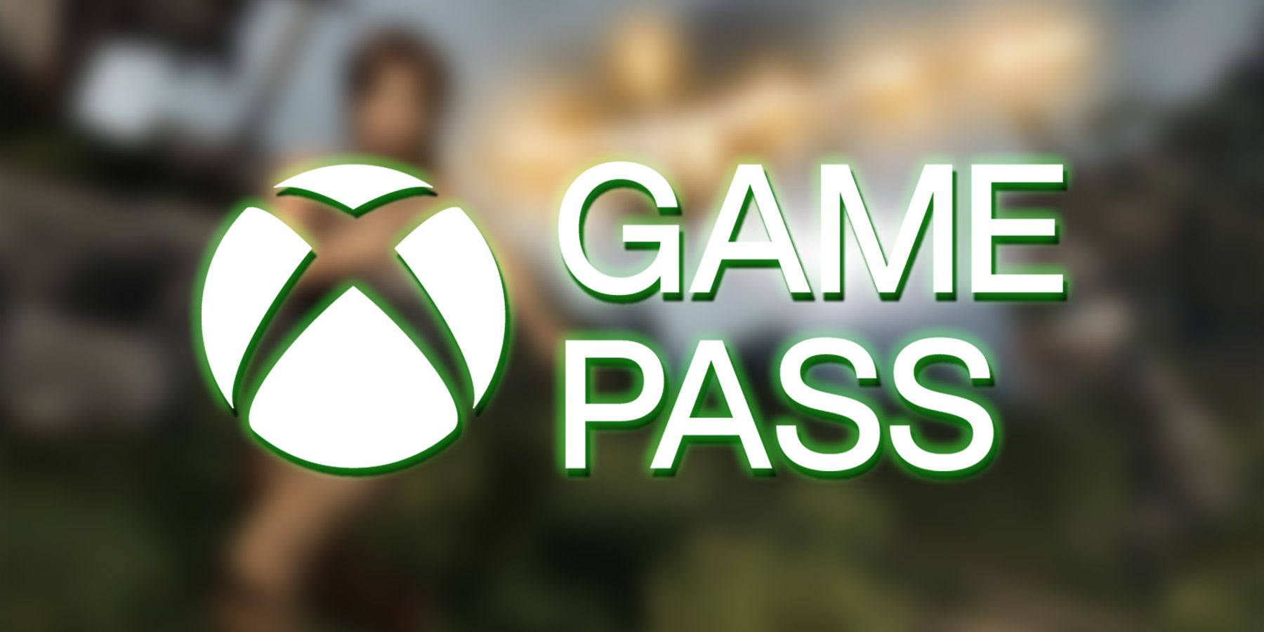 Xbox Game Pass abridged logo on blurred Tomb Raider 2013 promo screenshot of Lara running