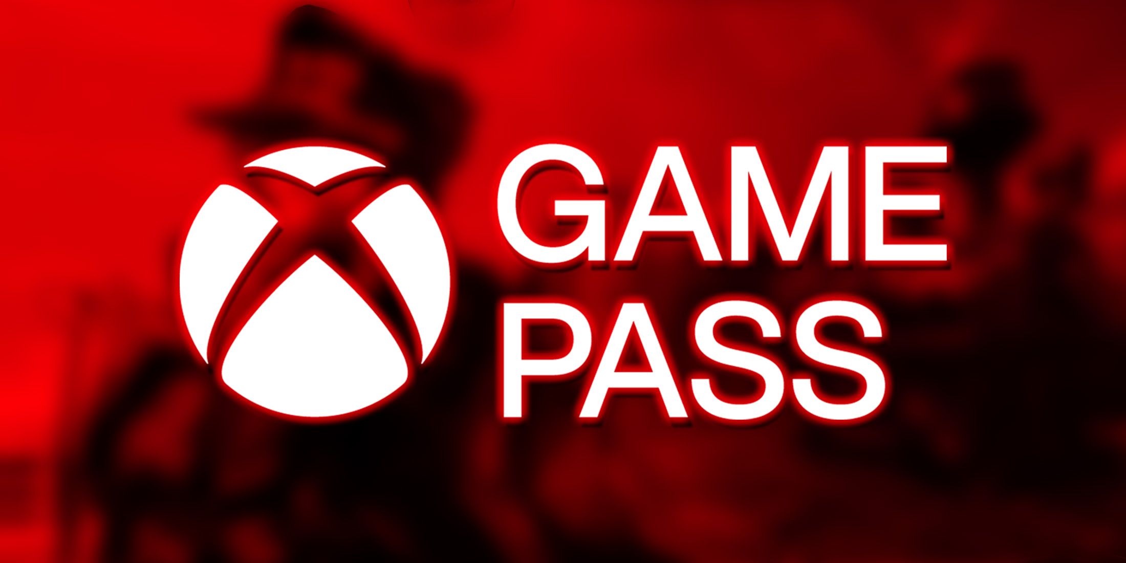 Xbox Game Pass abridged logo on Jojo's Bizarre Adventure All-Star Battle and Railway Empire 2 blurred promo screenshots with red multiply overlay blend
