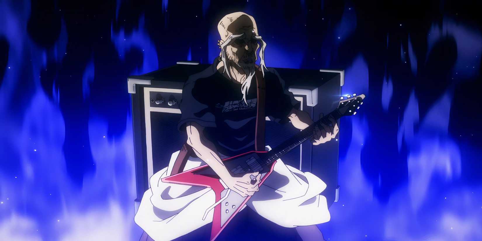 Yoshinobu Gakuganji playing the guitar as his technique in Jujutsu Kaisen