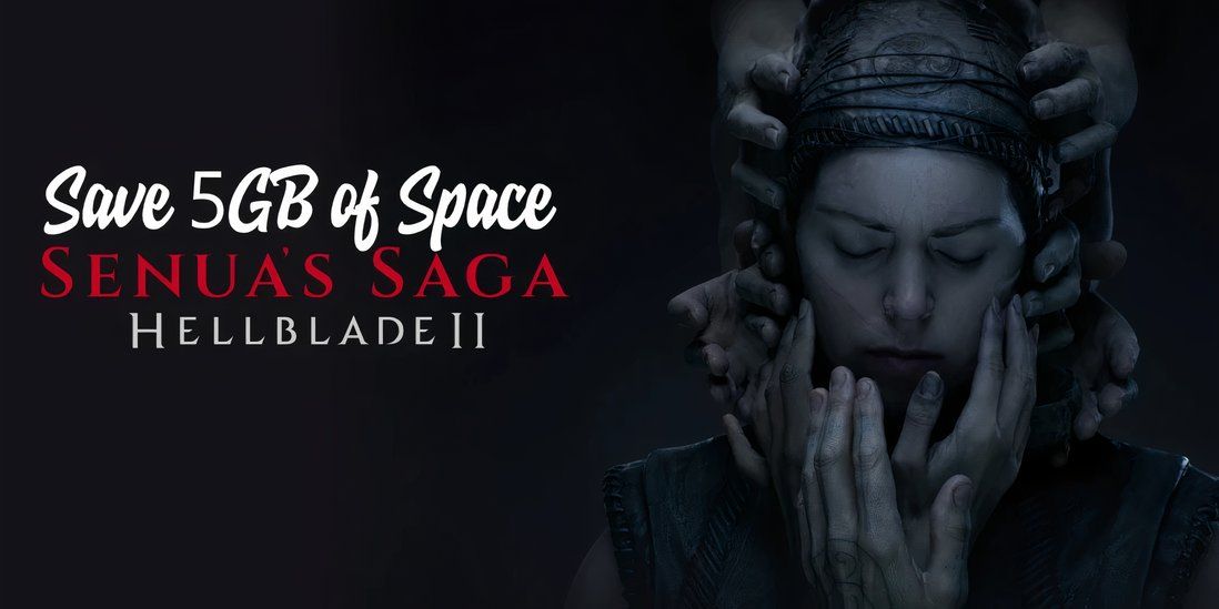 A graphic advertising the Save 5GB mod for Senua's Saga: Hellblade 2 