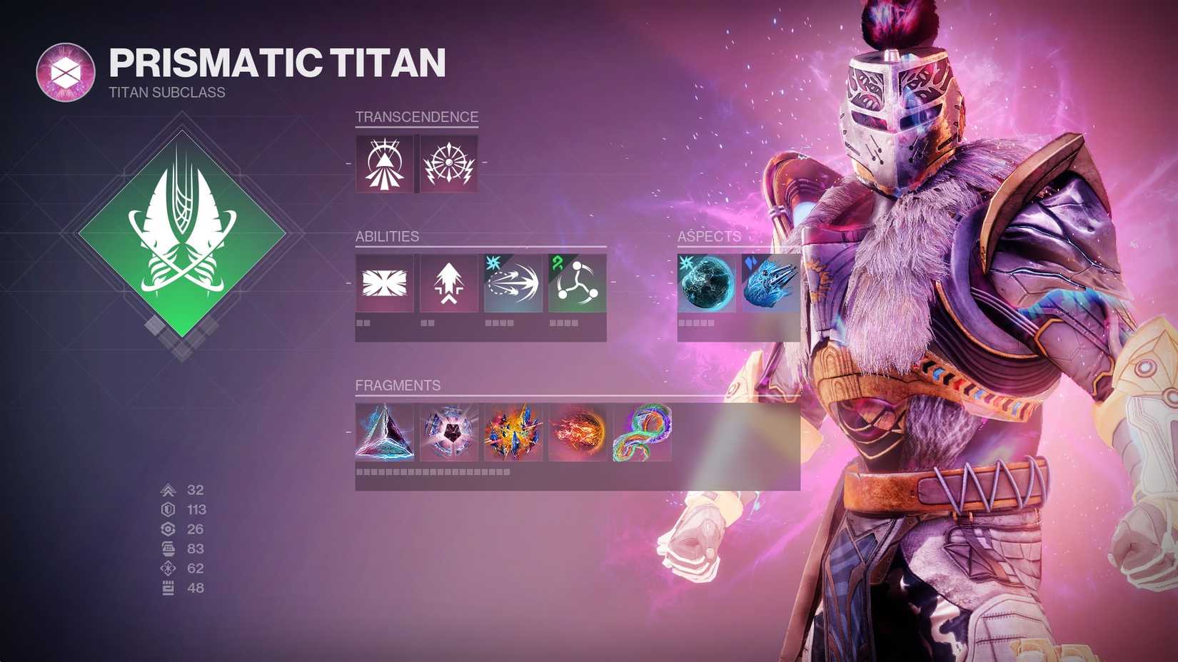 Character screen for Prismatic Titans in Destiny 2