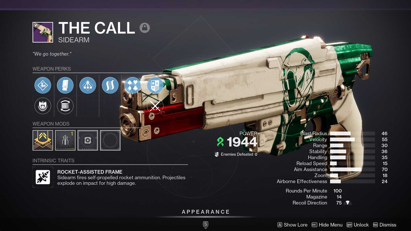 Random roll of The Call in Destiny 2