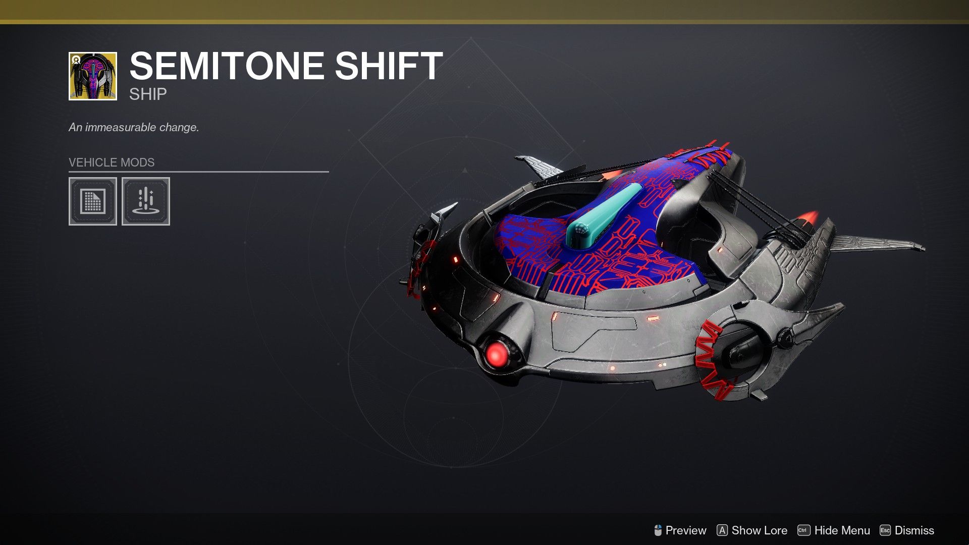 The Semitone Shift ship in Destiny 2