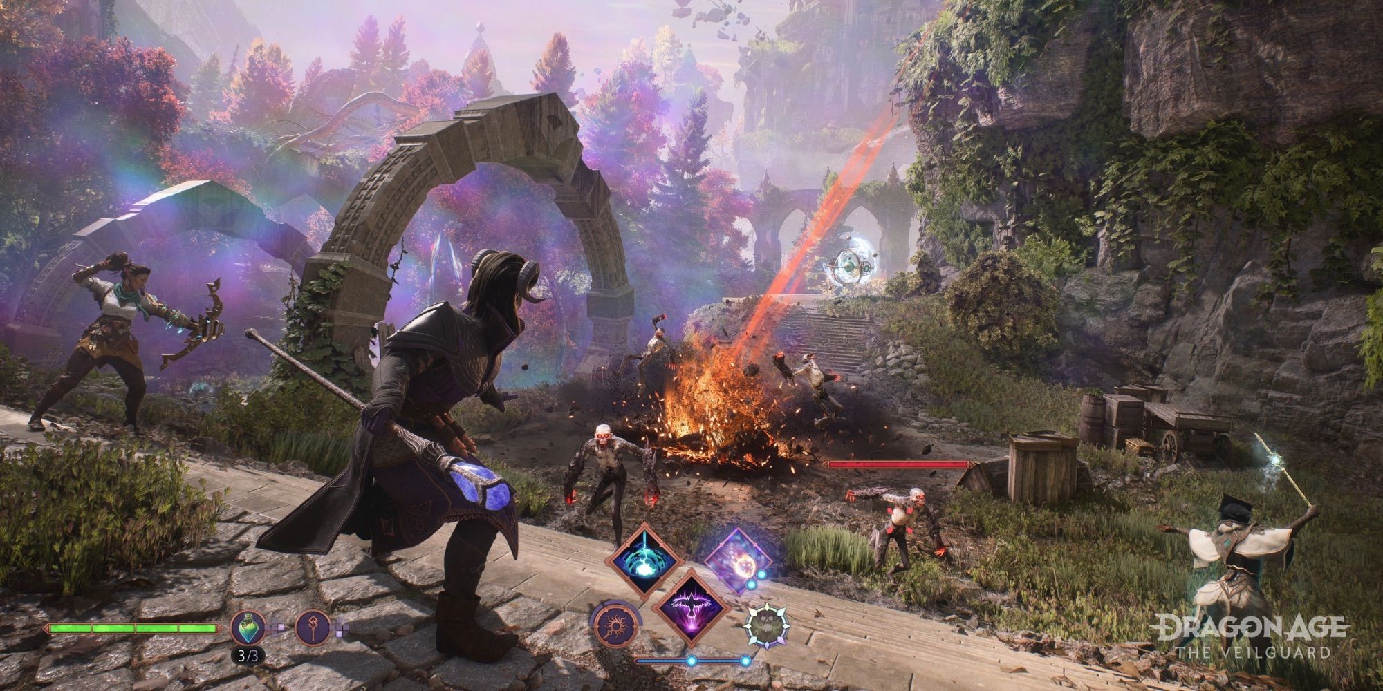 A player fighting as a mage in Dragon Age: The Veilguard