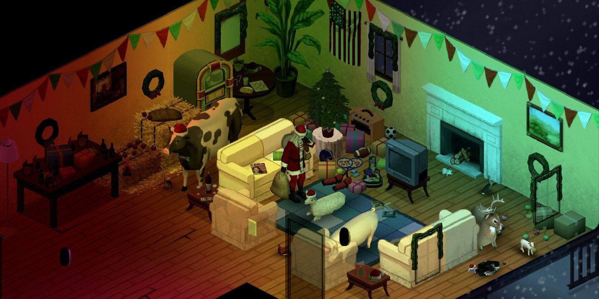 Player house with tv lights and santa claus