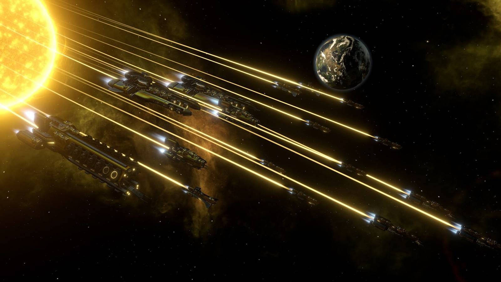 Ships flying in space in Stellaris 