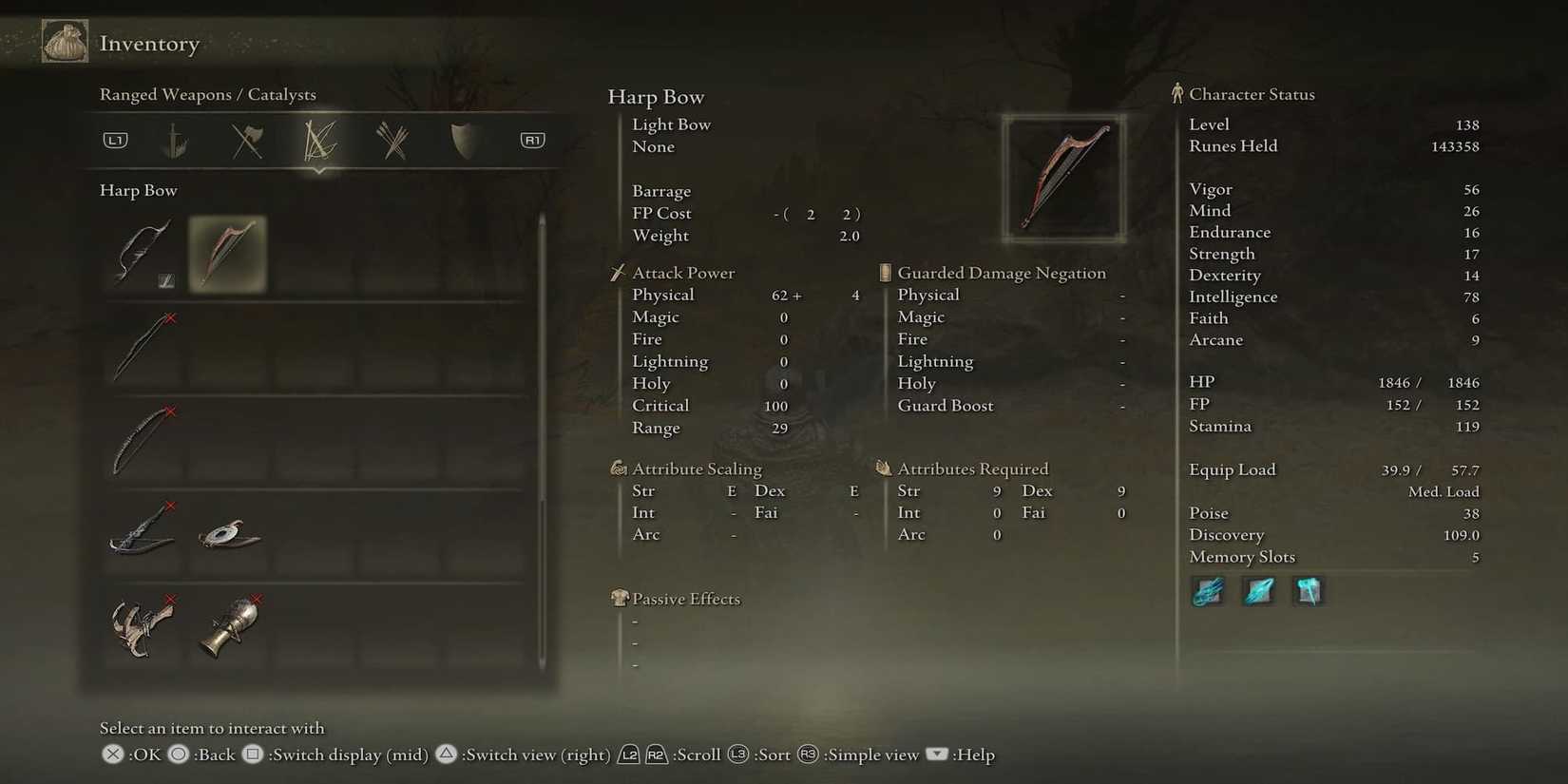 The Harp Bow In The Player's Inventory 