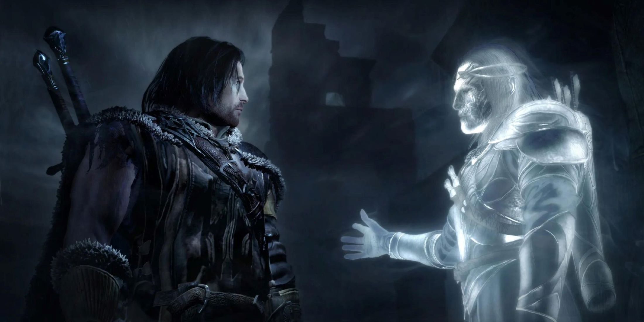 middle-earth shadow of mordor talion speaking with celebrimbor